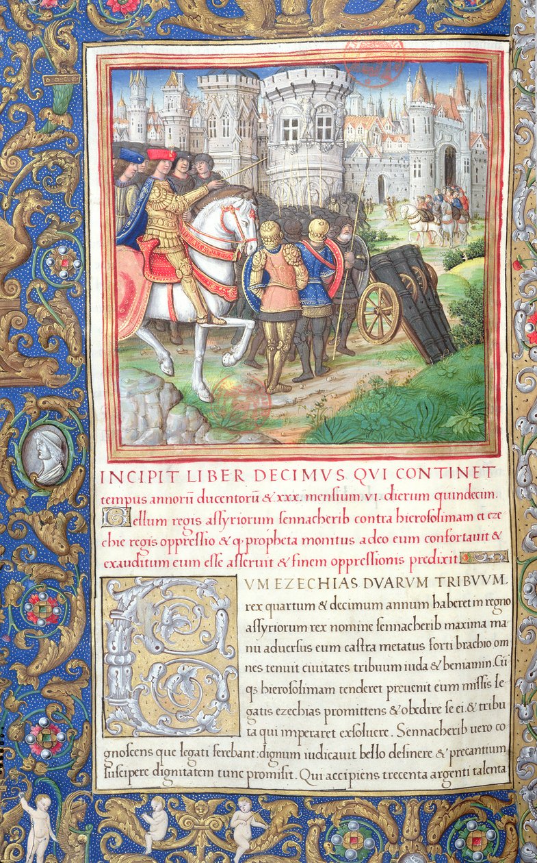 السيدة 1581 و. 195v رسم توضيحي من الكتاب العاشر (من أسر القبائل العشر إلى السنة الأولى لكورش) ، الفصل 1 من آثار اليهود (Antiquitates Judaicae) بقلم فلافيوس جوزيفوس سيناك بواسطة المدرسة الفرنسية