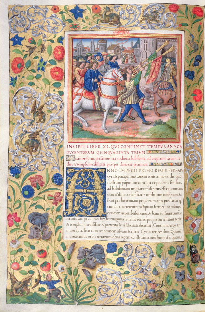 السيدة 1581 و. 211v رسم توضيحي من الكتاب الحادي عشر (من السنة الأولى لكورش حتى وفاة الإسكندر الأكبر) ، الفصل الأول من آثار اليهود (Antiquitates Judaicae) بقلم فلافيوس جوزيفوس - هو بواسطة المدرسة الفرنسية
