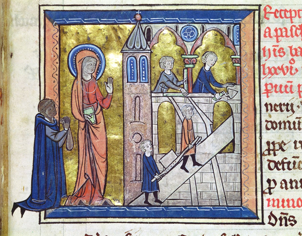 السيدة 16261 ص .20 بناء الدير ، من Censier de lAbbaye Sainte-Genevieve ، 1270 بواسطة المدرسة الفرنسية