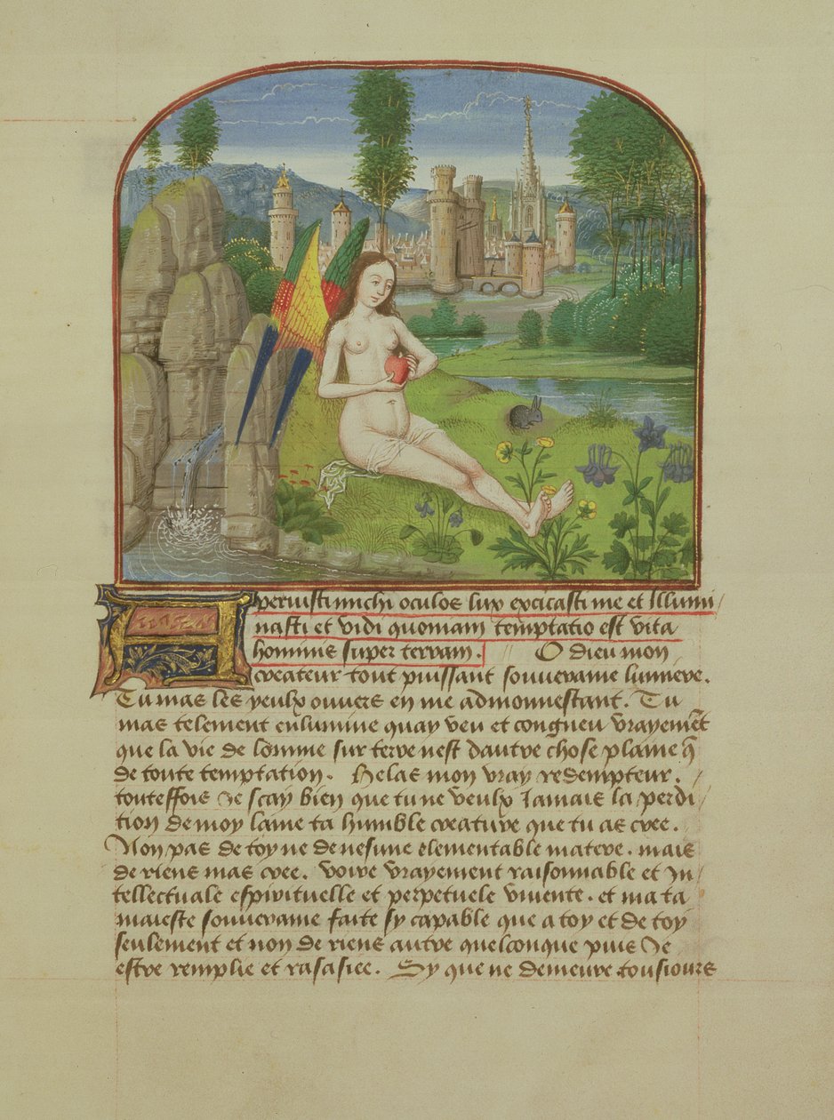 السيدة 165 fol.31r الروح جالسة بواسطة تيار ، من التعليمات dune Jeune Prince بواسطة Rene dAnjou ، c.1465-68 بواسطة المدرسة الفرنسية