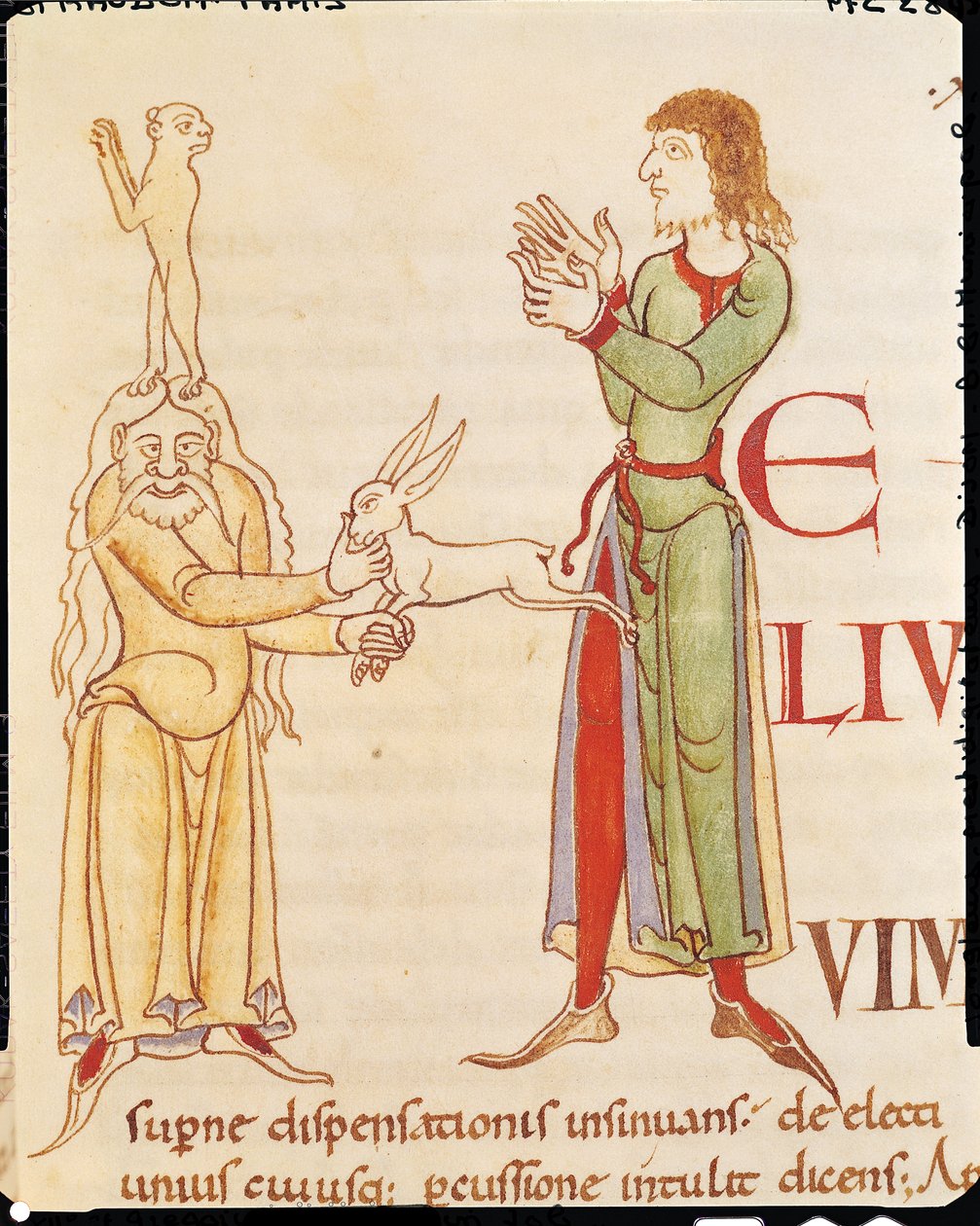 Ms 173 f.66r Initial H على شكل اثنين من المدافعين ، من Moralia in Job بواسطة البابا غريغوريوس الكبير ، مدرسة بورغنديان بواسطة المدرسة الفرنسية