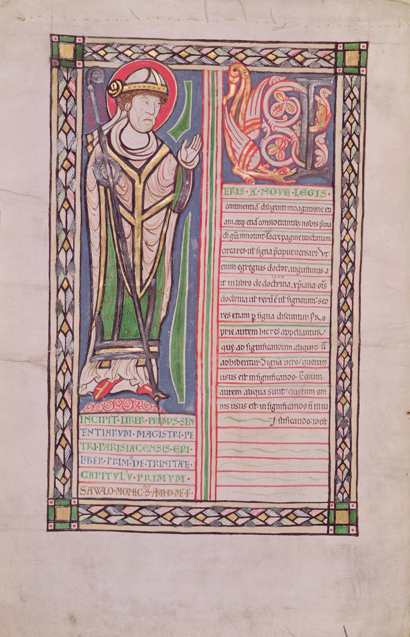 MS 186 fol.2v بيير لومبارد أسقف باريس ، من كتاب الفرضيات الأربع (كتاب الجمل) ، c.1160 بواسطة المدرسة الفرنسية