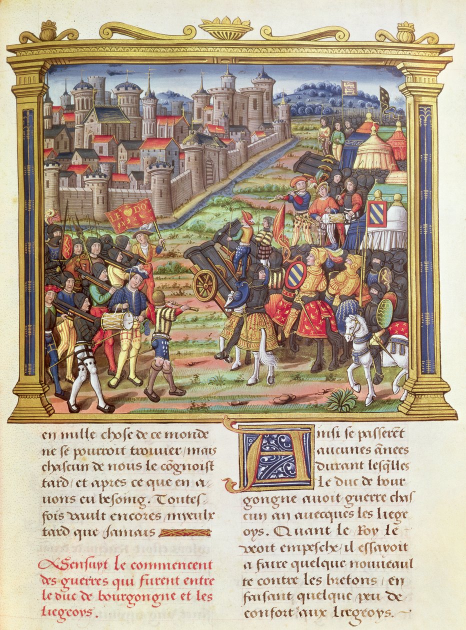 السيدة 18 fol.36r الحرب بين تشارلز بولد ، دوق بورغوندي ولييج في 1467-68 ، من مذكرات فيليب كومينز (1445-1509) بواسطة المدرسة الفرنسية