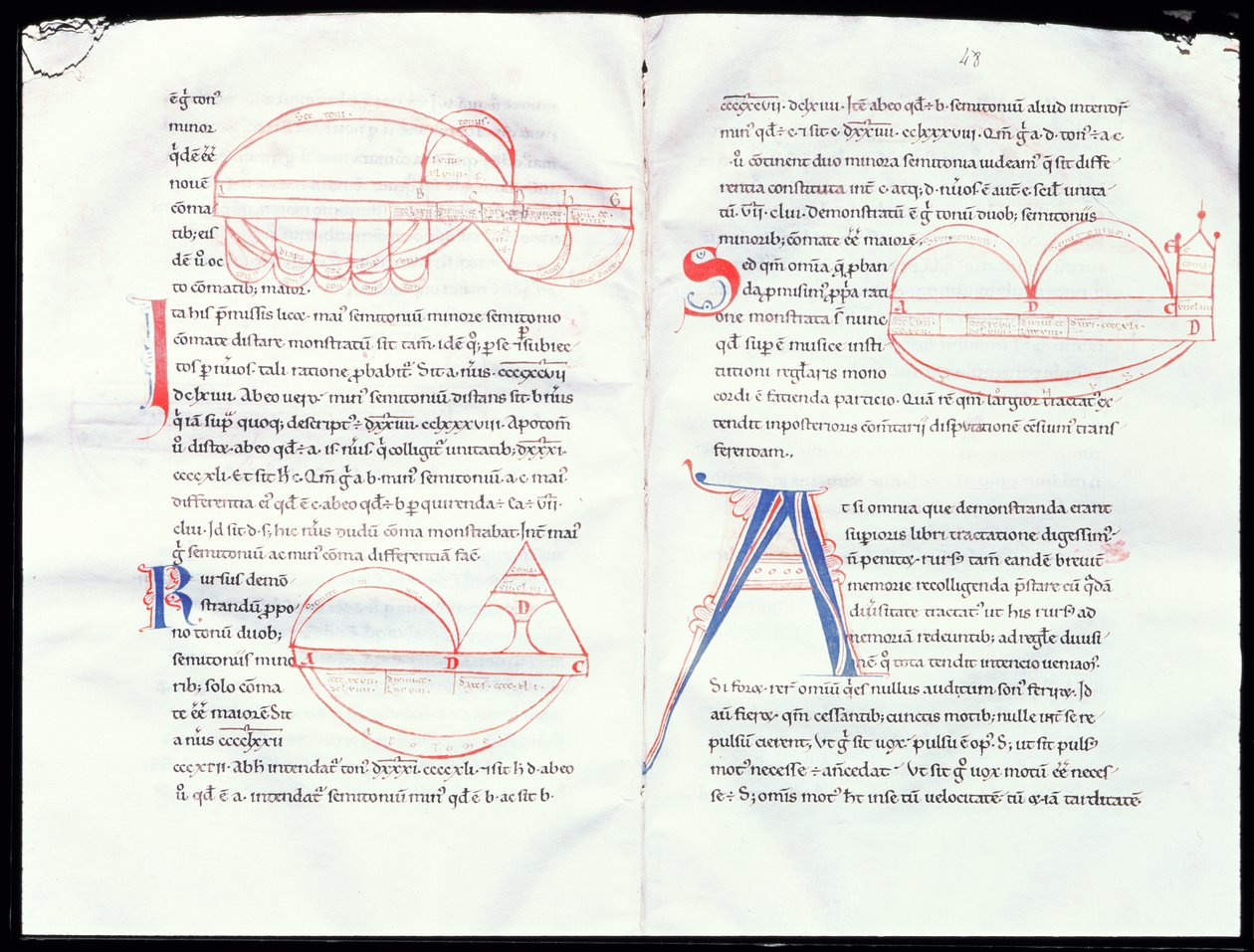 ms 237 f.47-48 الفترات الموسيقية من معاهدة Boetiuss الموسيقية بواسطة المدرسة الفرنسية