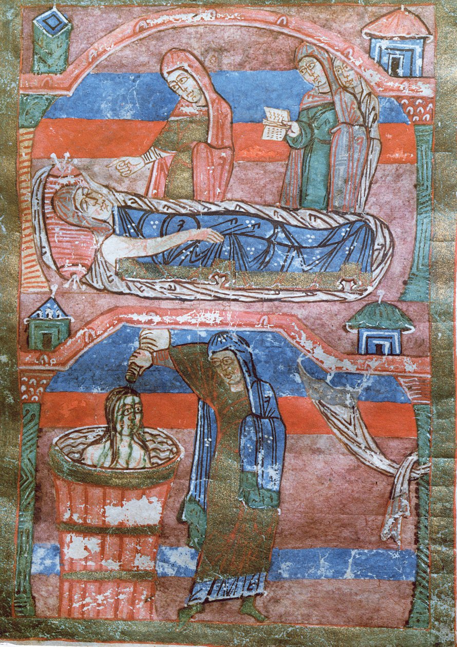 السيدة 250 Dropsical امرأة عالجتها الحمامات بواسطة St. Radegund من حياة St. Radegund بواسطة المدرسة الفرنسية