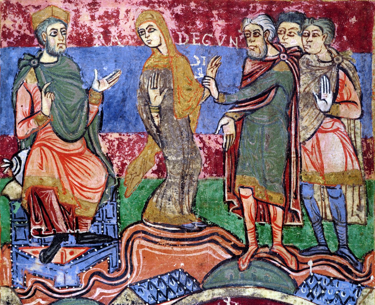السيدة 250 f.24r St. Radegund (518-87) بقيادة أمام Clothar I (497-561) من حياة St. Radegund بواسطة المدرسة الفرنسية