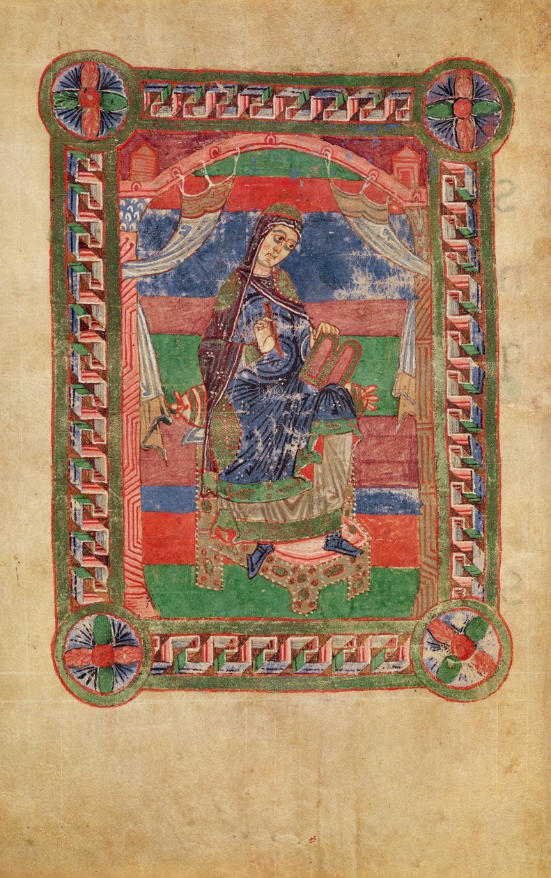 السيدة 250 fol.43v St. Radegund (518-87) على العرش ، من حياة St. Radegund بواسطة المدرسة الفرنسية