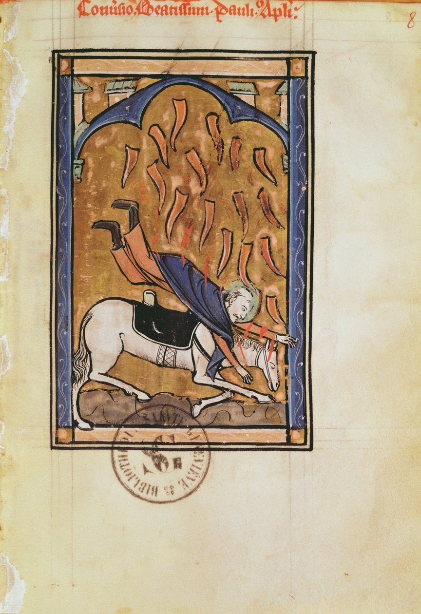 السيدة 2689 fol.8r تحويل القديس بولس ، من كتاب مزار دير القديسة إليزابيث دي جينليس بواسطة المدرسة الفرنسية