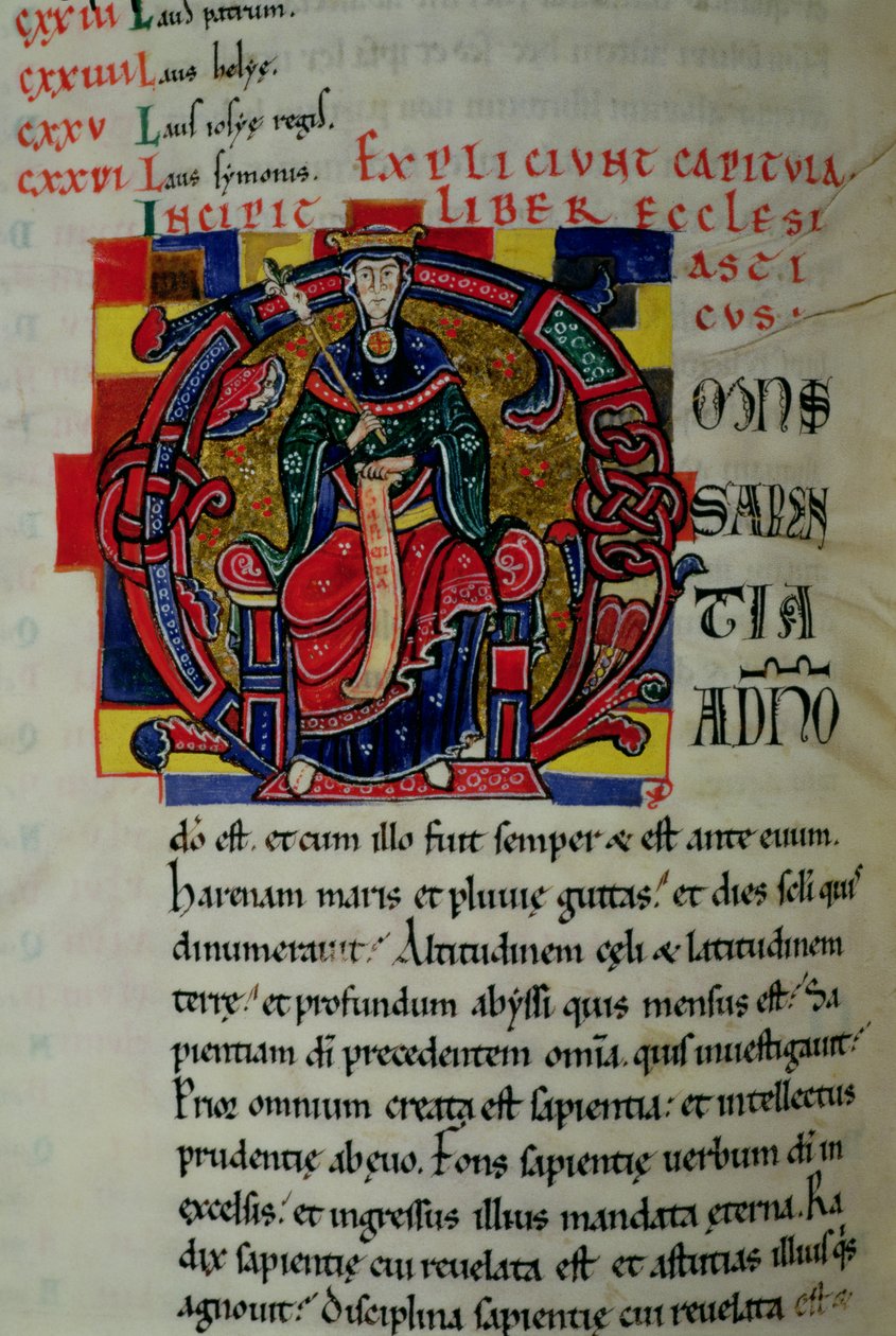 السيدة 2 fol.8 O الأولي التاريخي الذي يصور شخصية الحكمة ، من الكتاب المقدس سانت بينين بواسطة المدرسة الفرنسية