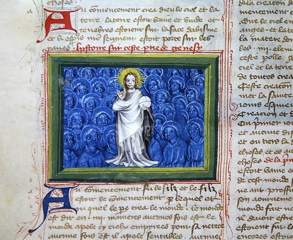 Ms 313 الله محاط بالملائكة ، من الكتاب المقدس des Grands Augustins بواسطة المدرسة الفرنسية