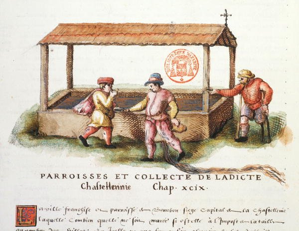 Ms 3243 نافورة Saint-Pardoux ، Puy-de-Dome ، رسم توضيحي من "Generale Description du Bourbonnais" بقلم نيكولاس دي نيكولاي بواسطة المدرسة الفرنسية