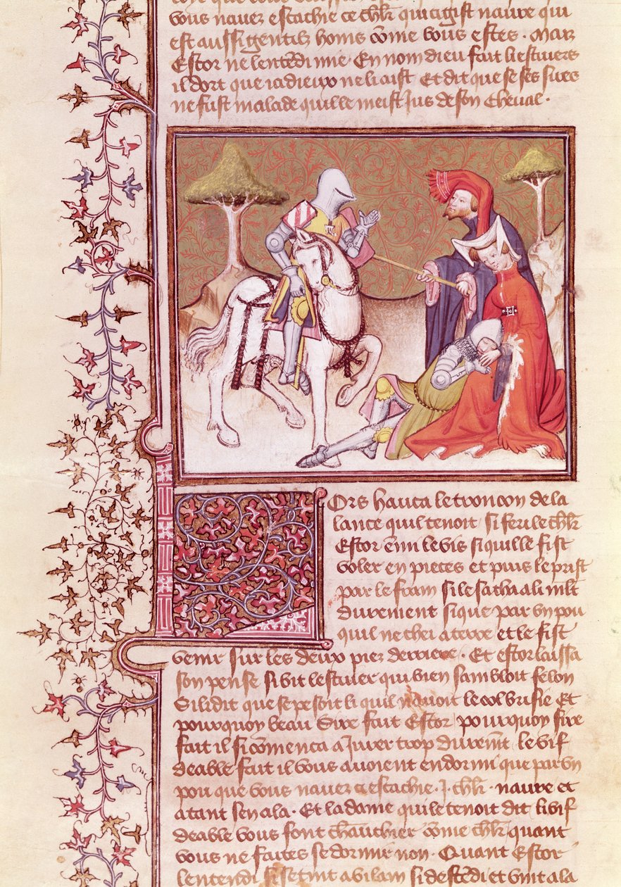 Ms 3479 fol.516 وهكذا سحب السيف من الفارس المحتضر من ليفر دي ميسيري لانسلوت دو لاك بواسطة المدرسة الفرنسية