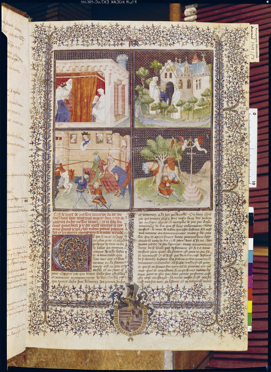 Ms 3479 t.1 f.1 قصة لانسلوت والبحث عن الكأس المقدسة من ليفر دي ميسيري لانسلوت دو لاك بواسطة المدرسة الفرنسية