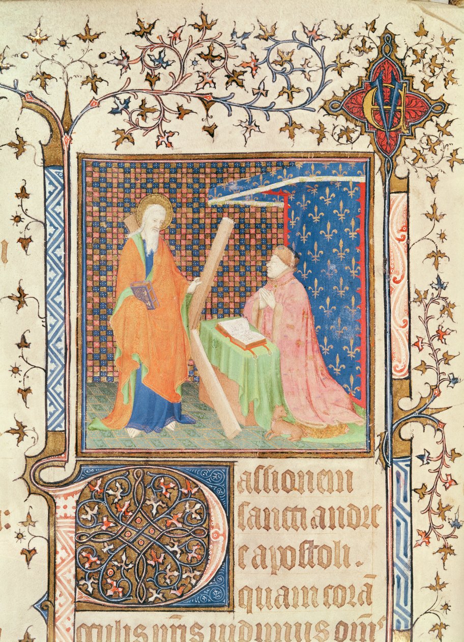 السيدة 35 fol.17v Jean de France (1340-1416) Duc de Berry Praying before St. Andrew ، من Lectionary of Sainte-Chapelle de Bourges ، c.1404-10 بواسطة المدرسة الفرنسية