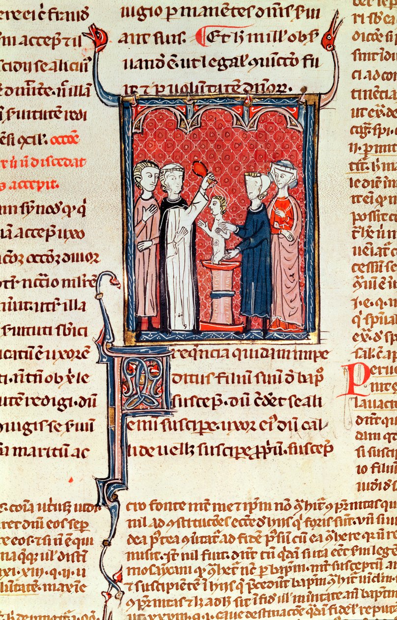 Ms 372 fol.161 مشهد المعمودية ، من ديكريتس دي جراتين بواسطة المدرسة الفرنسية