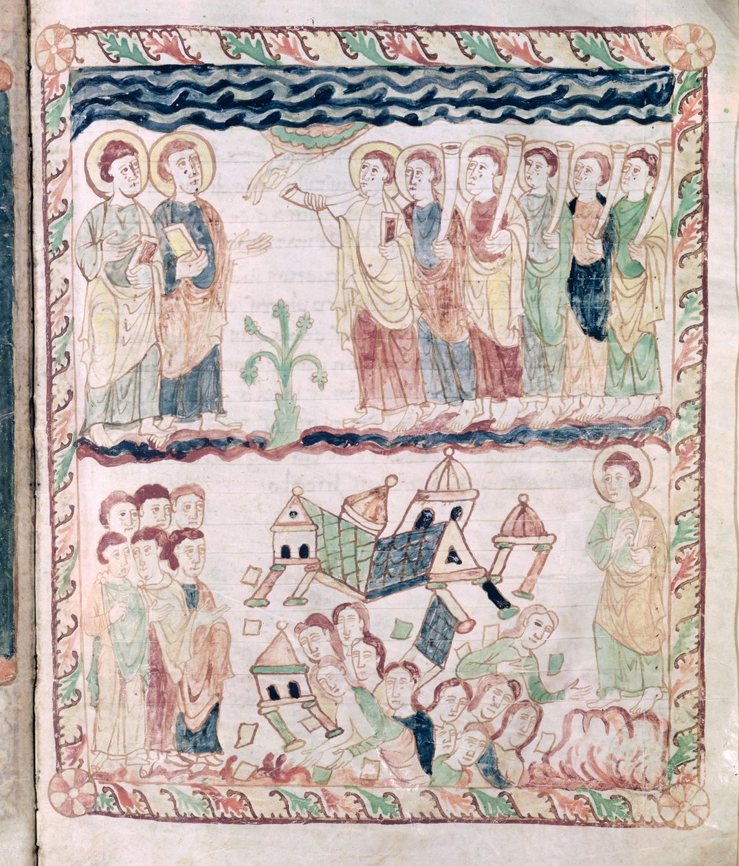 السيدة 386 fol.25r الملائكة مع الأبواق والهز الأرض ، من نهاية العالم سانت جون بواسطة المدرسة الفرنسية