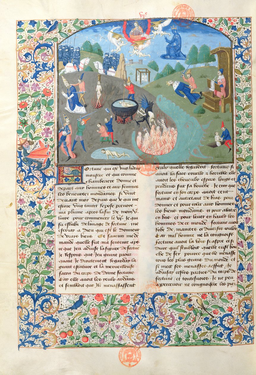 السيدة 3878 مشهد المعركة والقتل والجحيم من الحالات في الرجال lllustrium من قبل Boccacci (1313-75) بواسطة المدرسة الفرنسية