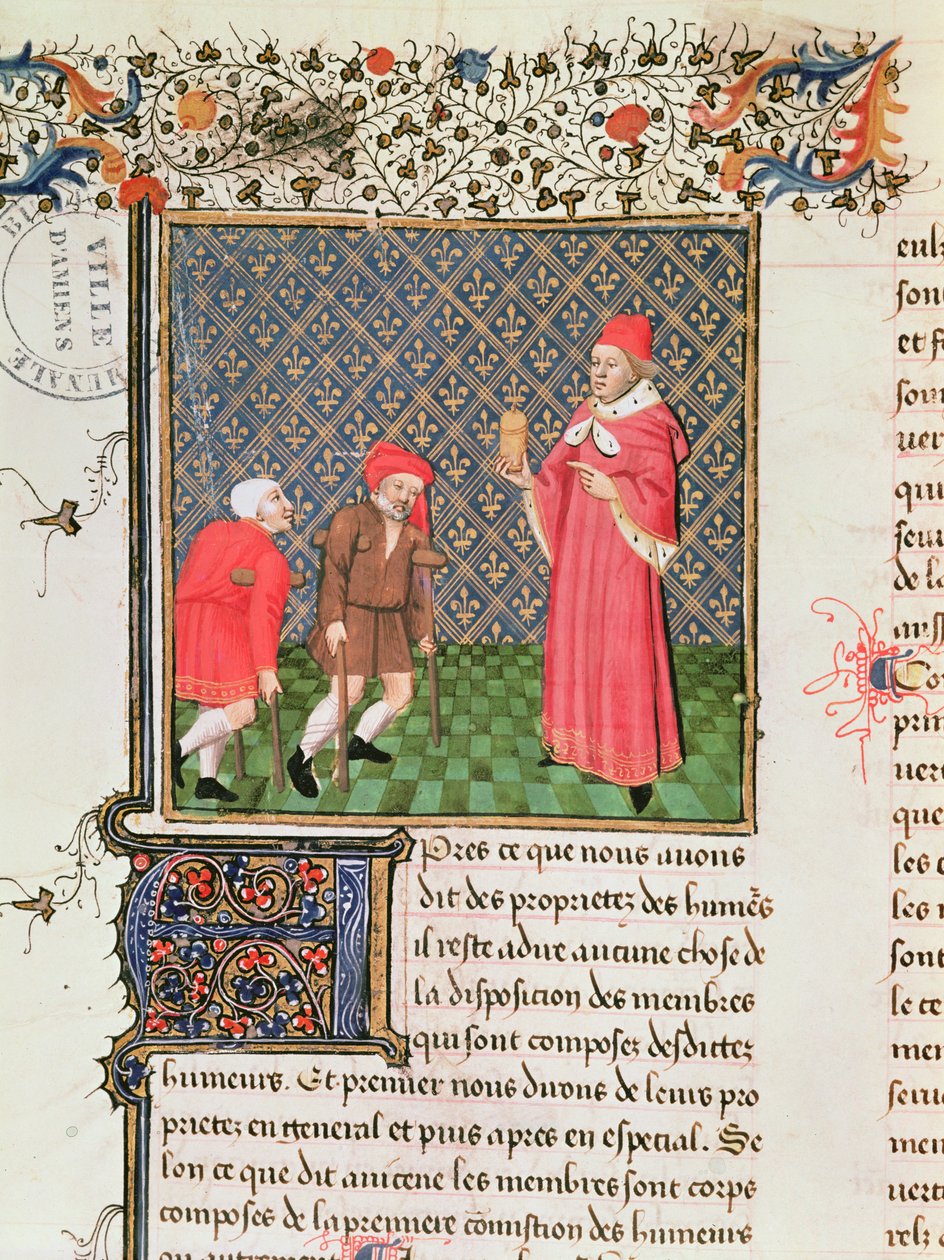 Ms 399 fol.35v Beggars، from Livre des Proprietes des Choses by Barthelemy lAnglais بواسطة المدرسة الفرنسية
