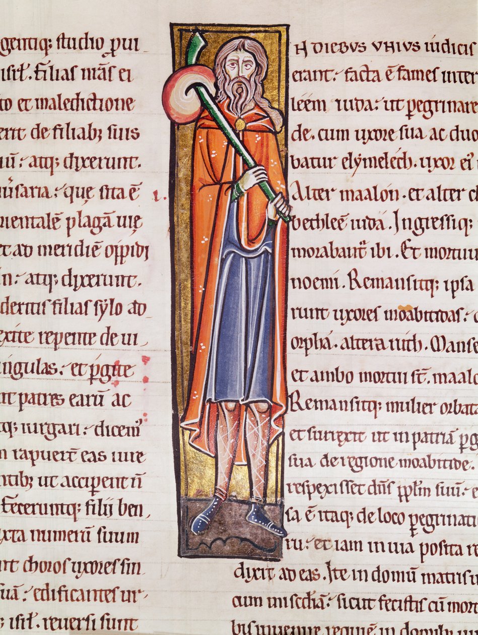 السيدة 3 fol.76 أول تاريخ تاريخي يصور إيليمالك وهو يغادر في رحلة ، من الكتاب المقدس de Saint-Sulpice de Bourges بواسطة المدرسة الفرنسية