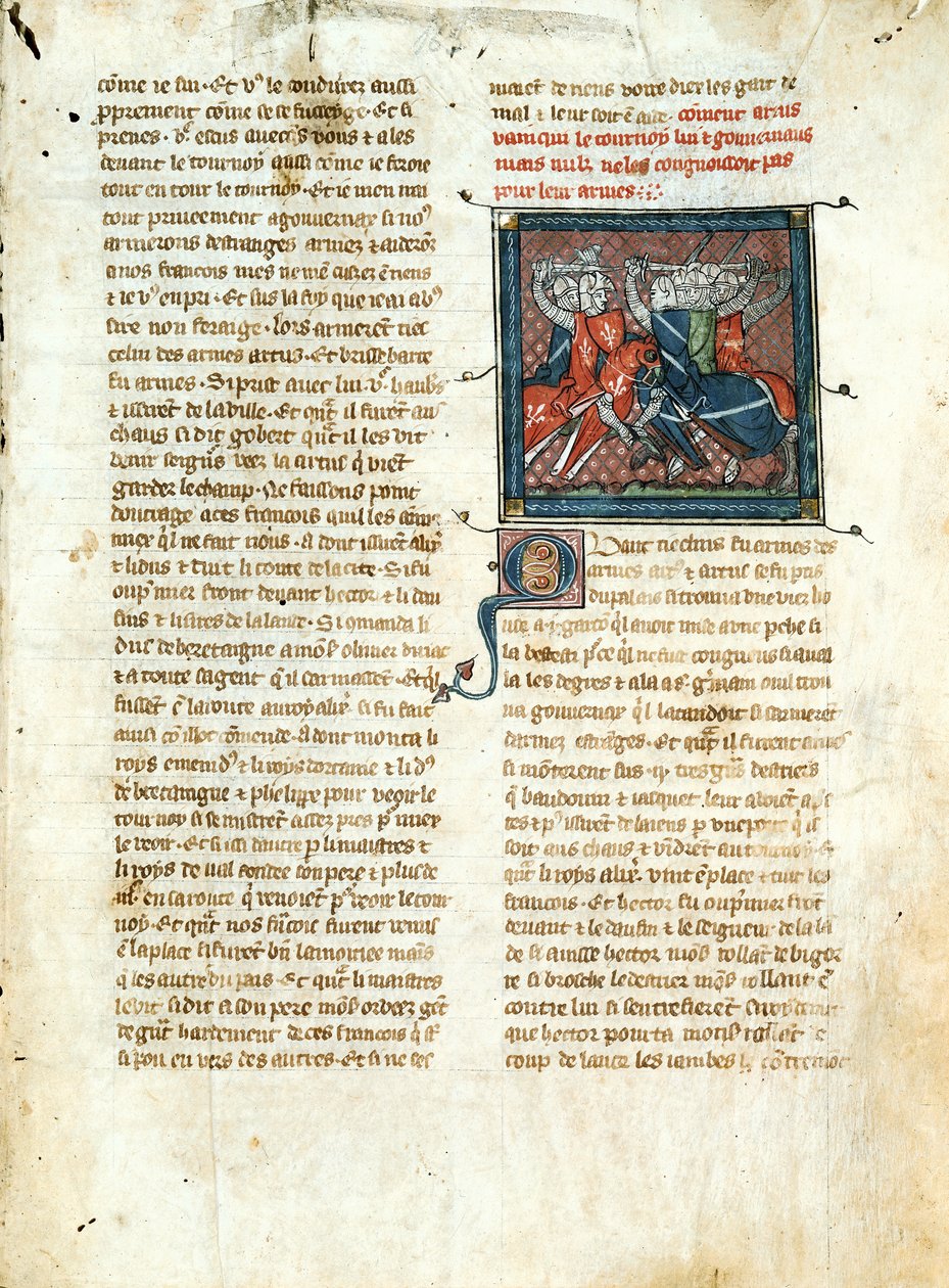 Ms 403 fol.163 معركة بين الفرسان ، من dArtus الروماني بواسطة المدرسة الفرنسية