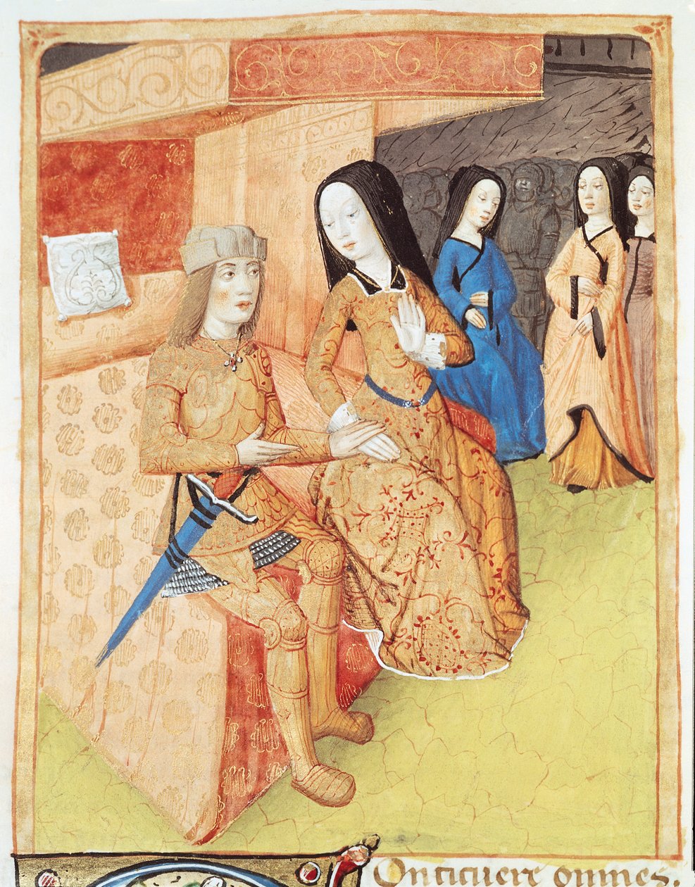 السيدة 493 f.74v أينيس وديدو ، من أعمال فيرجيل (70-19 قبل الميلاد) 1469 بواسطة المدرسة الفرنسية