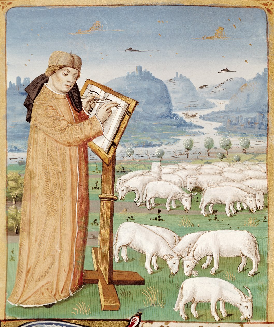 السيدة 493 fol.37v فيرجيل الكتابة في حقل الأغنام والماعز ، من The Georgics by Virgil (70-19 قبل الميلاد) مع تعليق من Servius ، 1469 بواسطة المدرسة الفرنسية