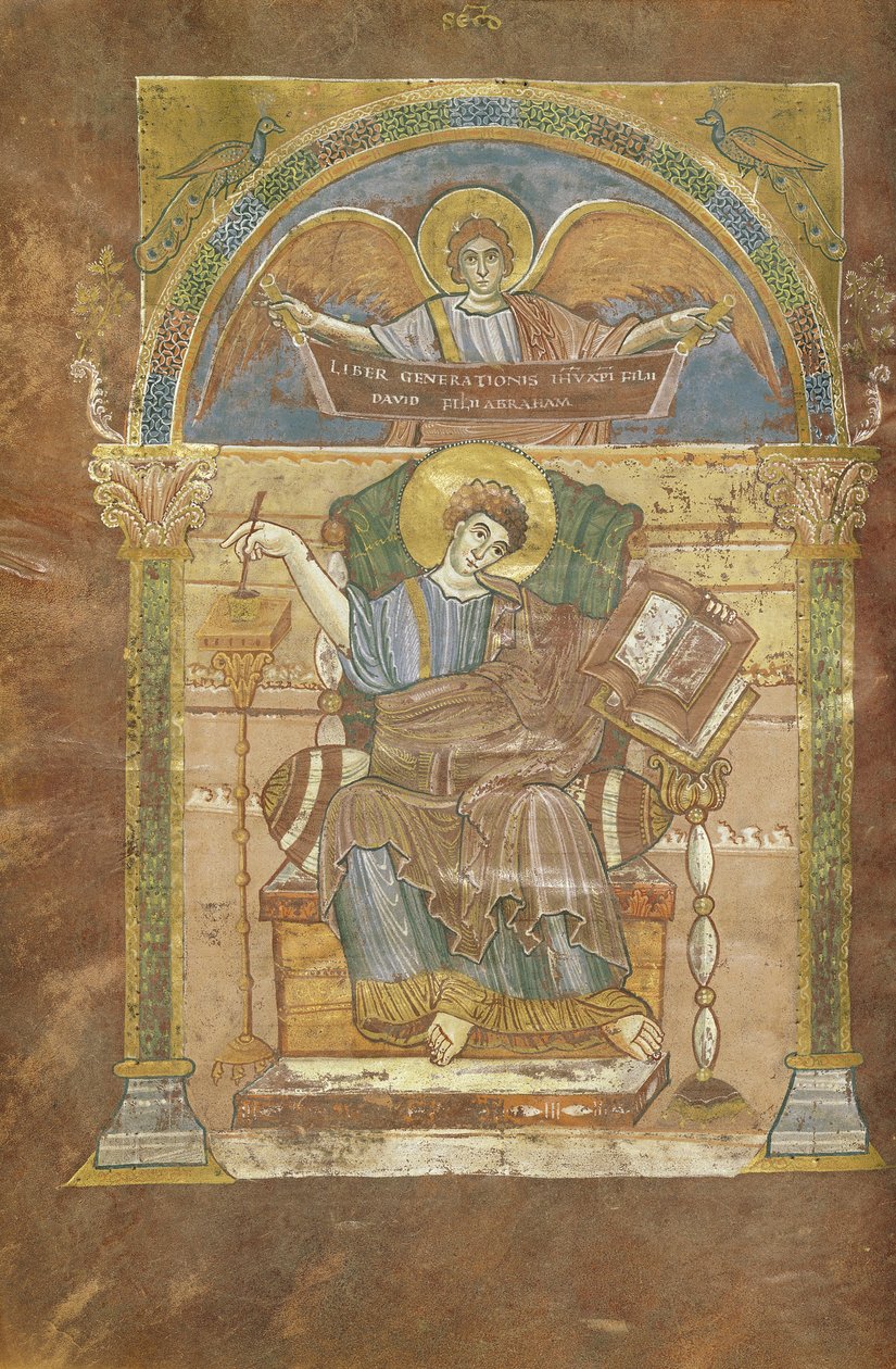 السيدة 4 fol.17v سانت ماثيو ، من إنجيل القديس ريكييه ، c.800 بواسطة المدرسة الفرنسية