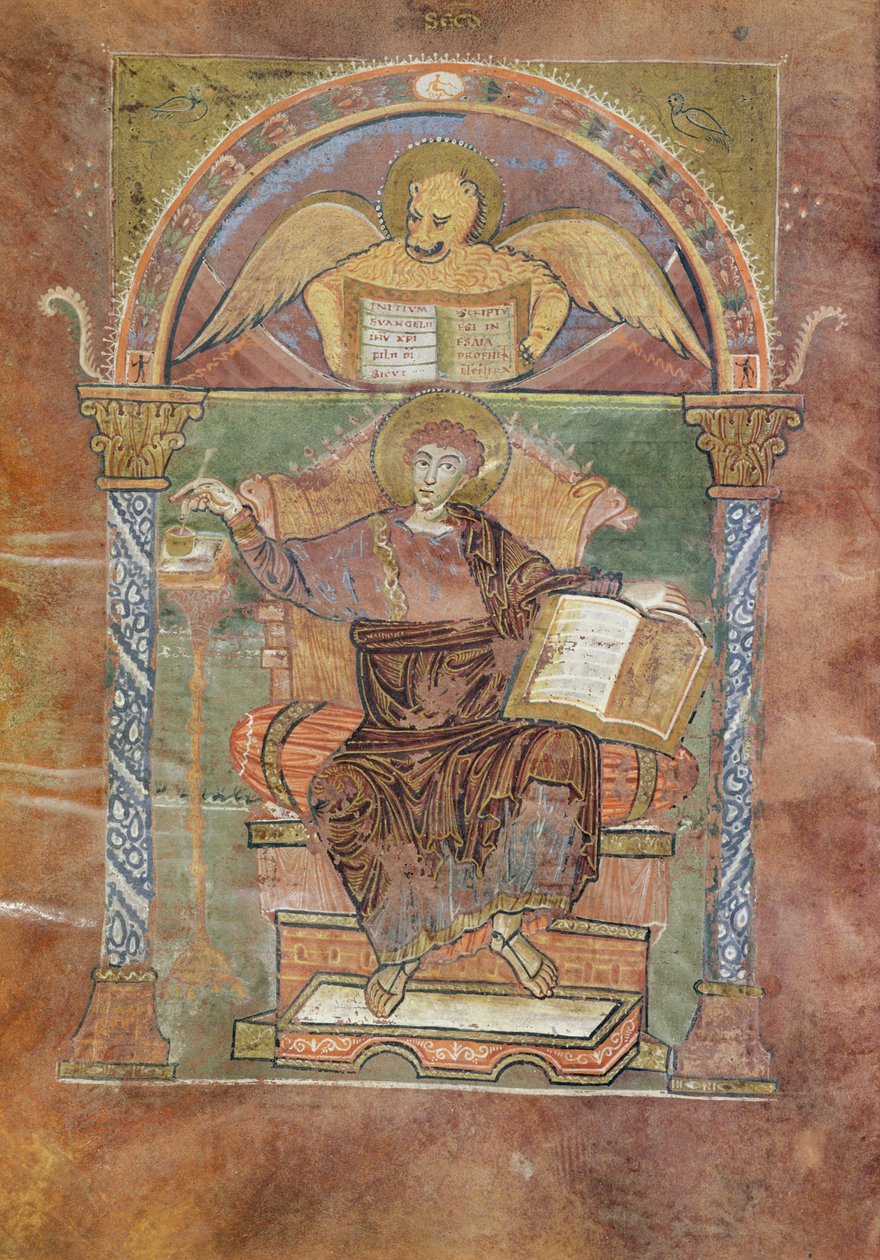 السيدة 4 fol.66v القديس مرقس ، من إنجيل القديس ريكوير ، c.800 بواسطة المدرسة الفرنسية