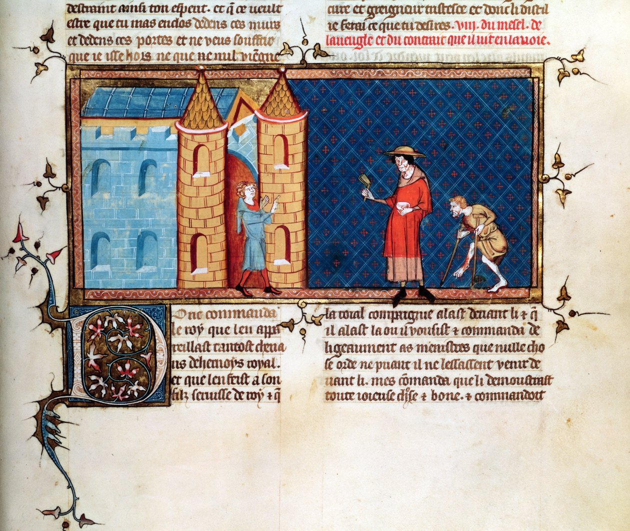 Ms 5080 fol.373r اثنين من مرضى البرص التسول ، من Le Miroir Historical ، بقلم فنسنت دي بوفيز بواسطة المدرسة الفرنسية