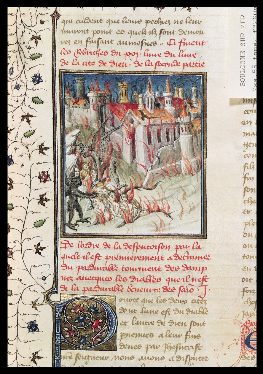 السيدة 55 t.2 fol.290v الجحيم ، من De Civitate Dei بواسطة القديس أغسطينوس من فرس النهر (354-430) ترجمة راؤول دي بريسلز ، 1400-50 بواسطة المدرسة الفرنسية