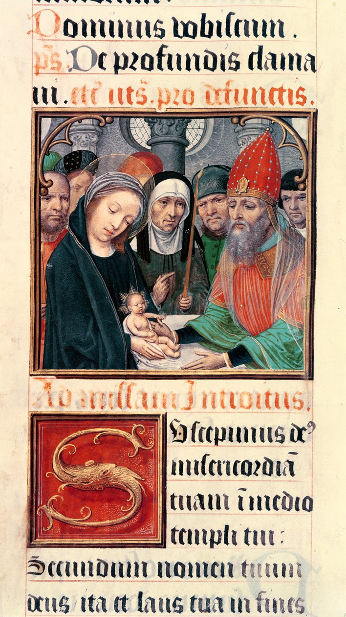 Ms 60 fol.25r تقديم المسيح في الهيكل ، من مجموعة من مجموعات Odoart de Bersacques ، Prevost of Saint-Omer بواسطة المدرسة الفرنسية