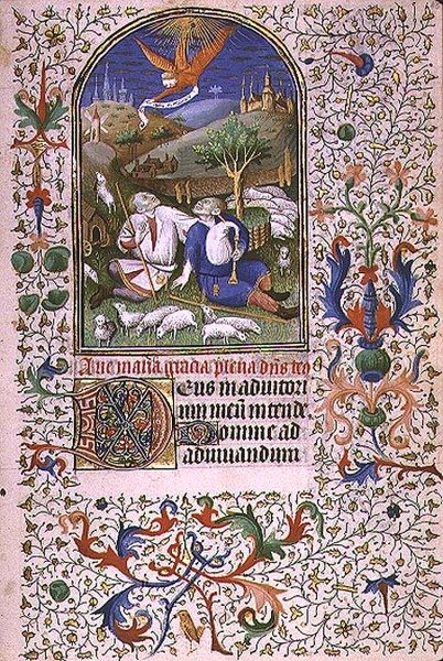 السيدة 66 f.48r ظهور الملاك لرعاة أميان (رق) بواسطة المدرسة الفرنسية