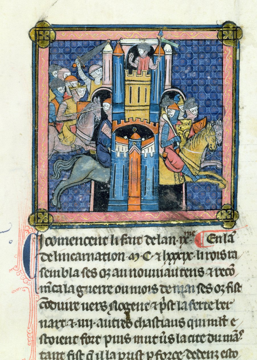 Ms 702 fol.295 The Taking of Le Mans by Philippe-Auguste (1165-1223) in 1189 بواسطة المدرسة الفرنسية