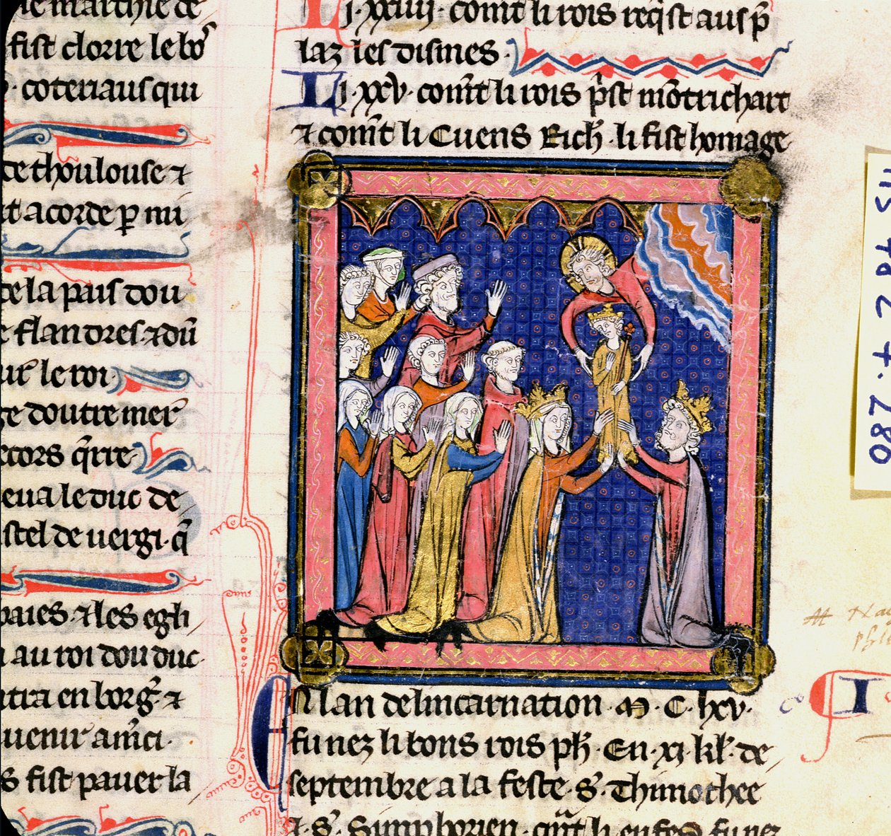 السيدة 782 f.280 الملك فيليب الثاني (1165-1223) من فرنسا ، من Chroniques de Saint-Denis ، أواخر القرن الثالث عشر بواسطة المدرسة الفرنسية