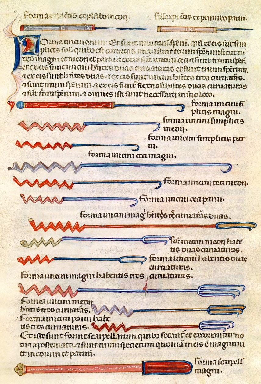 Ms 89 Ter fol.122r الأدوات الجراحية من أطروحة لأبي القاسم خلف بن العباس الزهراوي (البوكاسيس) بواسطة المدرسة الفرنسية