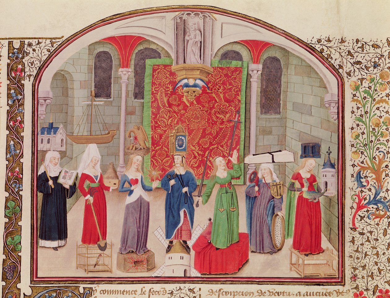 السيدة 927 Fol.17v الفضائل اللاهوتية والكاردينالية ، من الأخلاق والسياسة والاقتصاد بقلم أرسطو (384-322 قبل الميلاد) بواسطة المدرسة الفرنسية