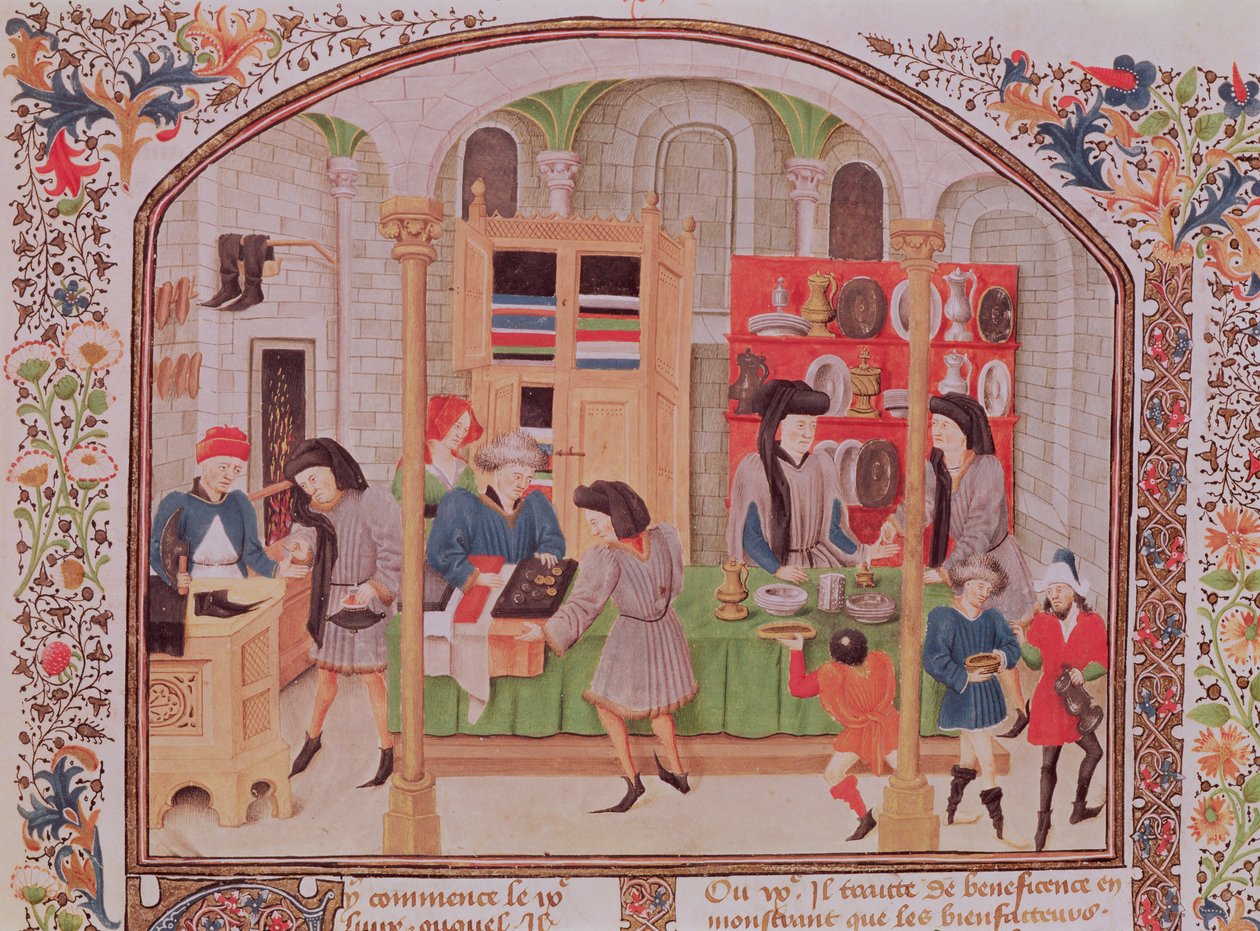 Ms 927 f.145r The Mint، from Aristotles `Ethics، Politics، Economics، from a translation translation by Nicholas Oreme بواسطة المدرسة الفرنسية