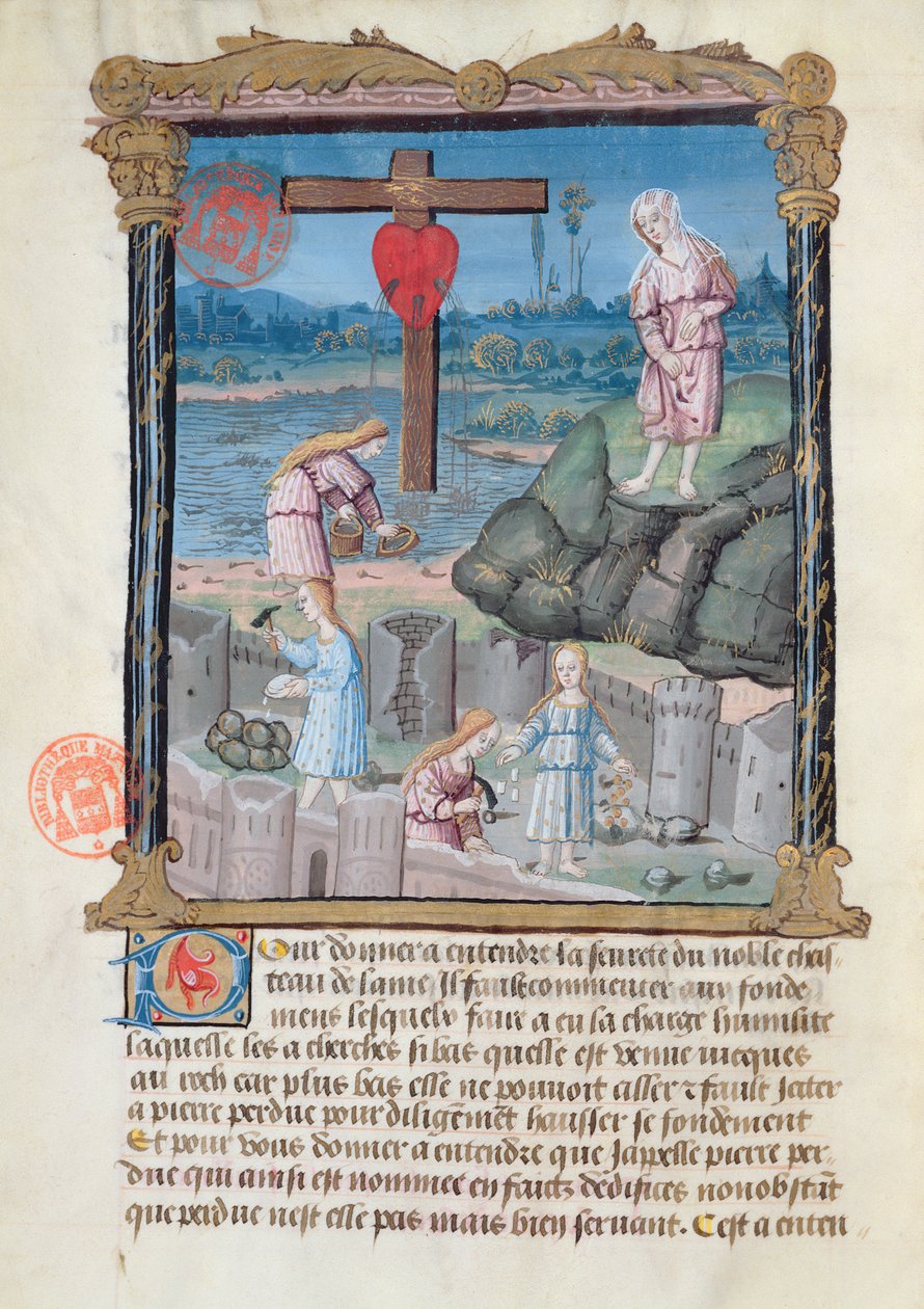 Ms 978 fol.31 بناء القلعة ، توضيح من أطروحة روحية لاستخدام الأشخاص العاديين بواسطة Gabrielle de Bourbon بواسطة المدرسة الفرنسية