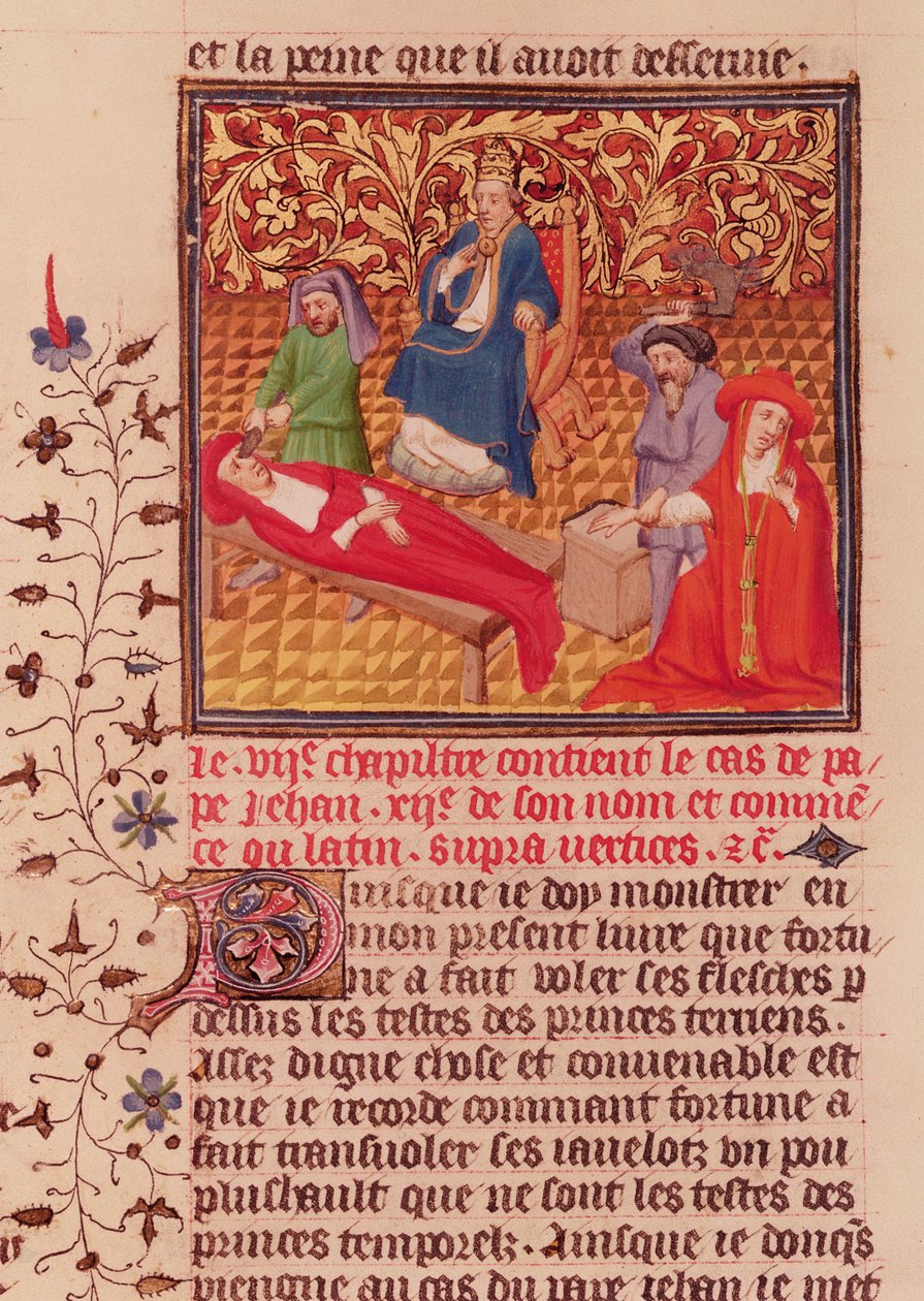 السيدة Fr.226 fol.253v. البابا يوحنا الثاني عشر يعاقب أعدائه بعد عودته إلى روما عام 964 بواسطة المدرسة الفرنسية
