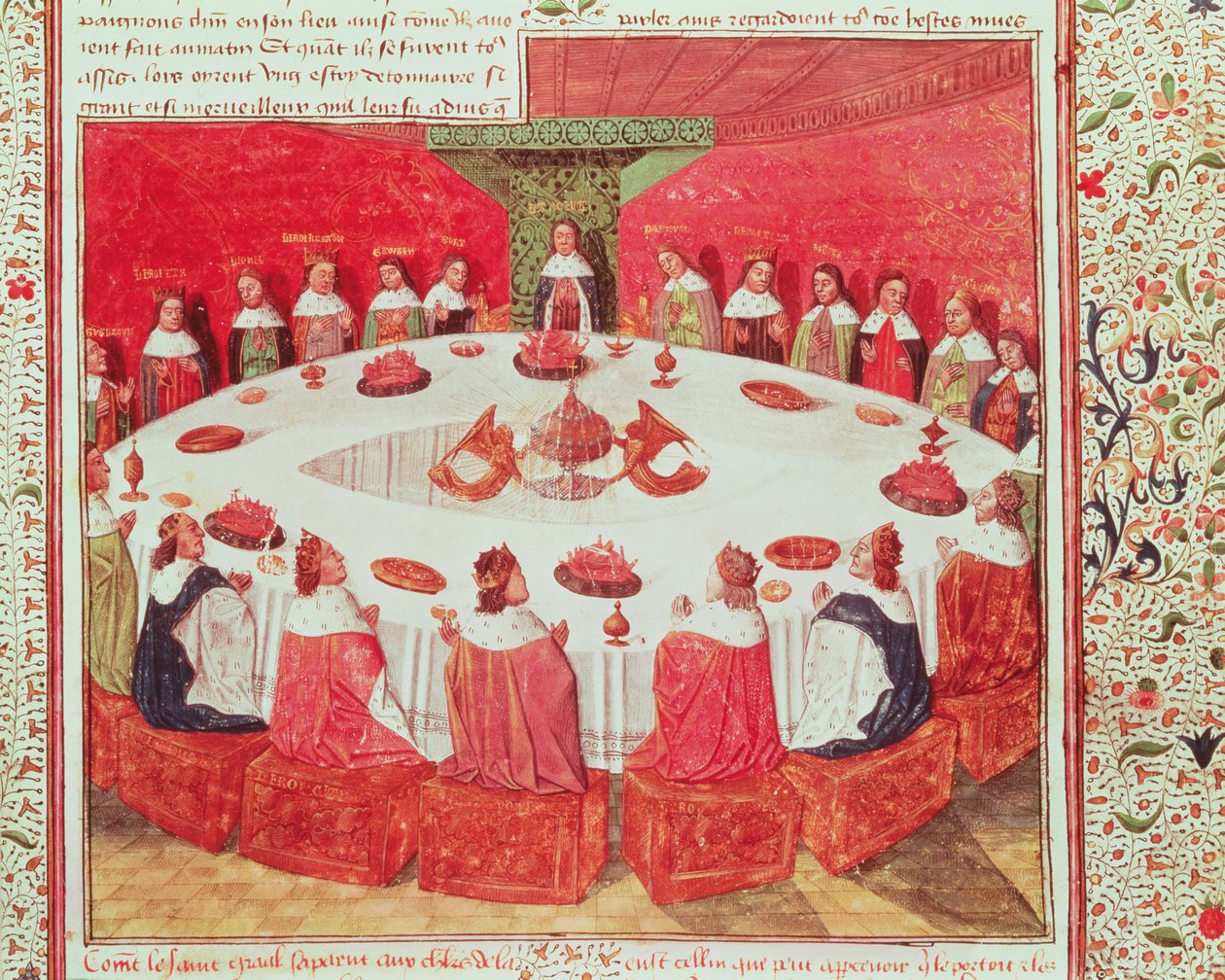 السيدة Fr 112 f.5 الطاولة المستديرة والكأس المقدسة ، من ليفر دي ميسيري لانسلوت دو لاك ، 1470 بواسطة المدرسة الفرنسية