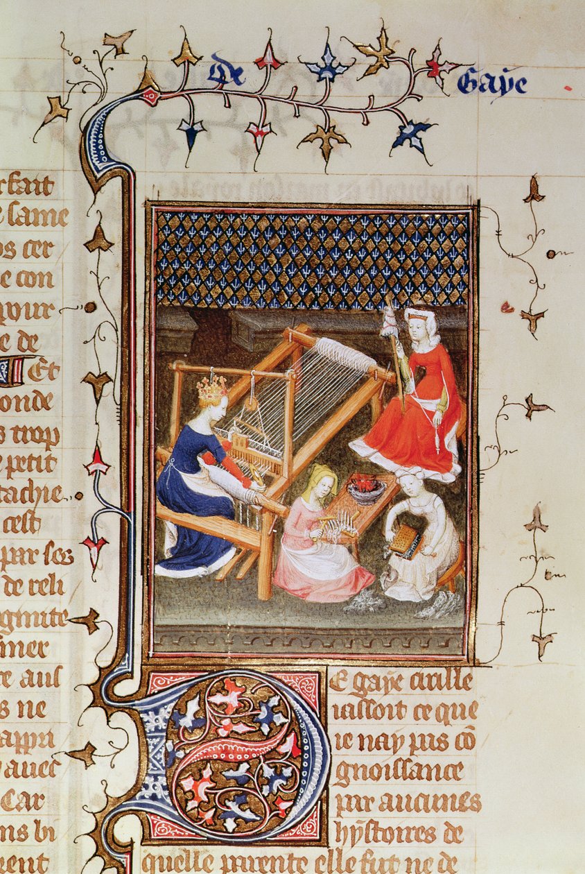 السيدة Fr 12420 fol.71 Tauaquil weaving، `` Claris women، from the Giovanni Boccaccio، 1402 بواسطة المدرسة الفرنسية