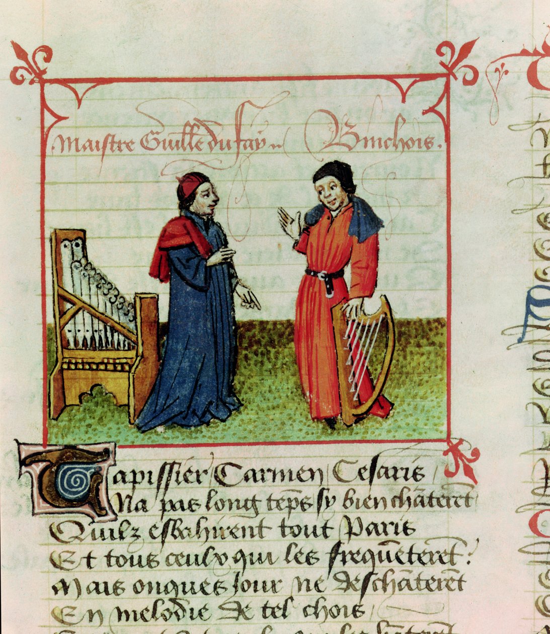 السيدة Fr 12476 fol.98 Guillaume Dufay (d.1474) و Gilles Binchois (d.1460) من Le Champion des Dames بواسطة Martin le Franc (1410-61) 1440 بواسطة المدرسة الفرنسية