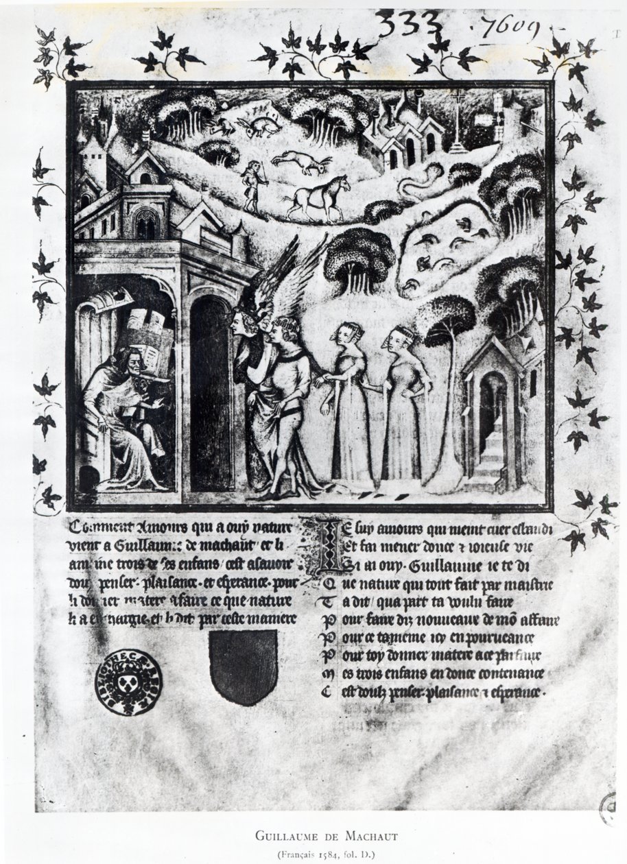 السيدة الاب 1584 fD المؤلف يستقبل الحب الذي يجلب له الأفكار الحلوة والمتعة والأمل ، ج 1370 (مخطوطة) بواسطة المدرسة الفرنسية