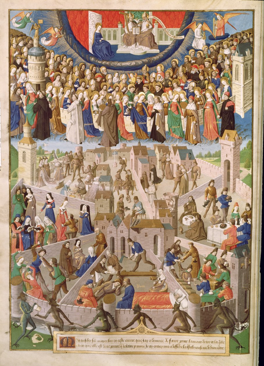 السيدة Fr 18 Fol.3v مدينة الله ، من ترجمة لأعمال القديس أوغسطين بقلم راؤول دي بريسلز ، c.1469-73 بواسطة المدرسة الفرنسية