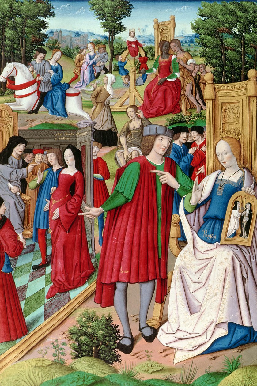السيدة Fr 225 f.120 Louis XII (1462-1515) تتحدث مع آن بريتاني (1496-1533) التوضيح من Remedes de lune et lautre Fortune بواسطة Petrarch (1304-74) 1503 بواسطة المدرسة الفرنسية