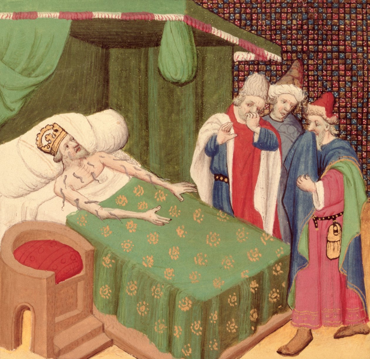 السيدة Fr 226 استخدام العلق ، من The Decameron ، بواسطة Giovanni Boccaccio (1313-75) بواسطة المدرسة الفرنسية