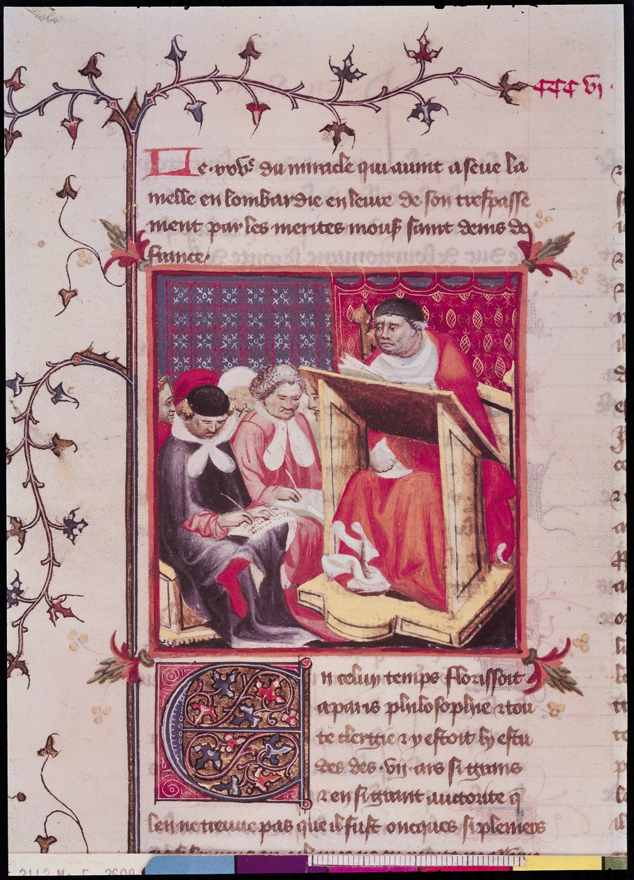 السيدة Fr 2608 Fol.295v أستاذ بجامعة باريس ، من Grandes Chroniques de France ، c.1400 بواسطة المدرسة الفرنسية