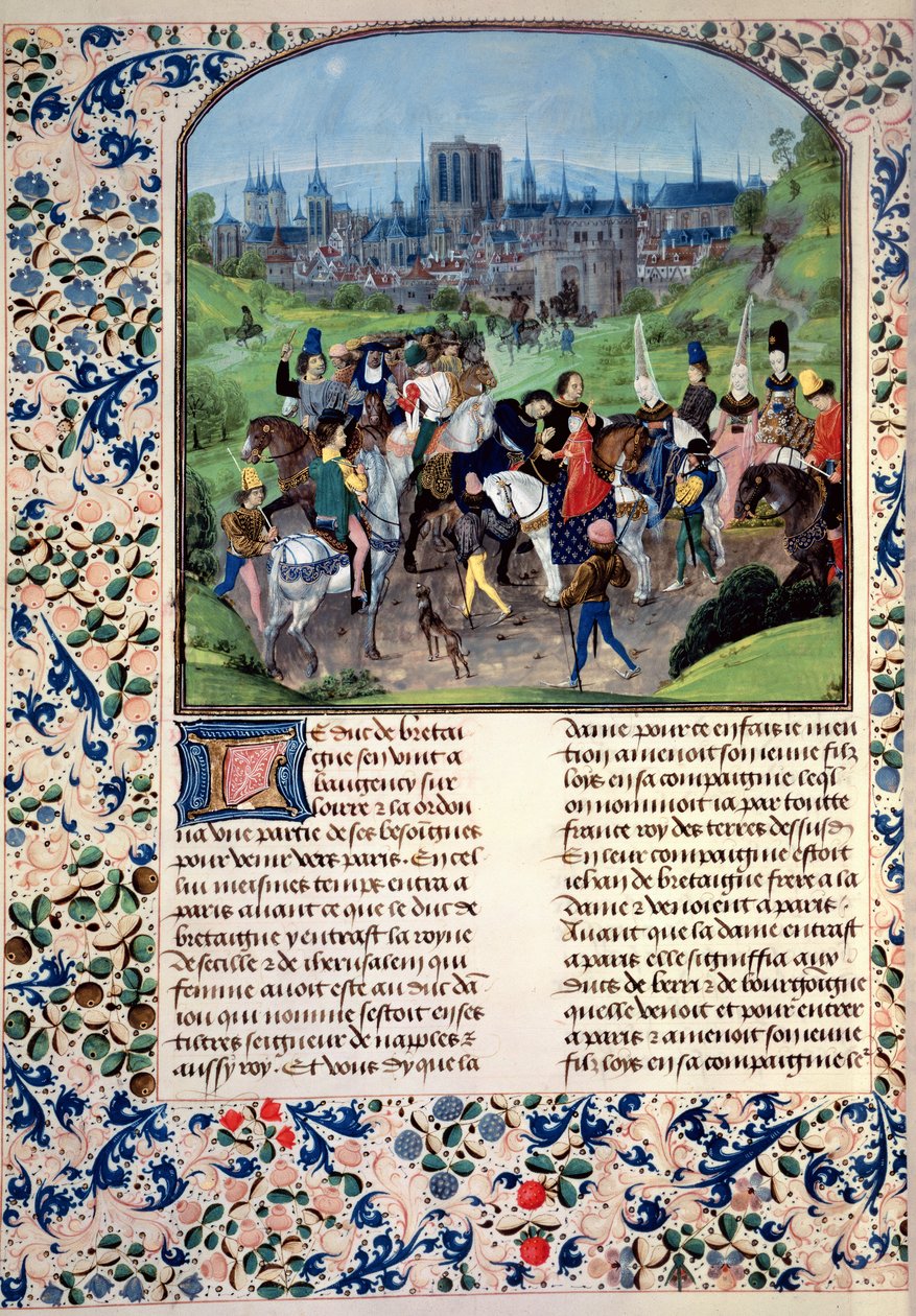 السيدة Fr 2645 fol.321v دخول الشاب لويس الثاني من Anjou إلى باريس من Froissarts Chronicle بواسطة المدرسة الفرنسية