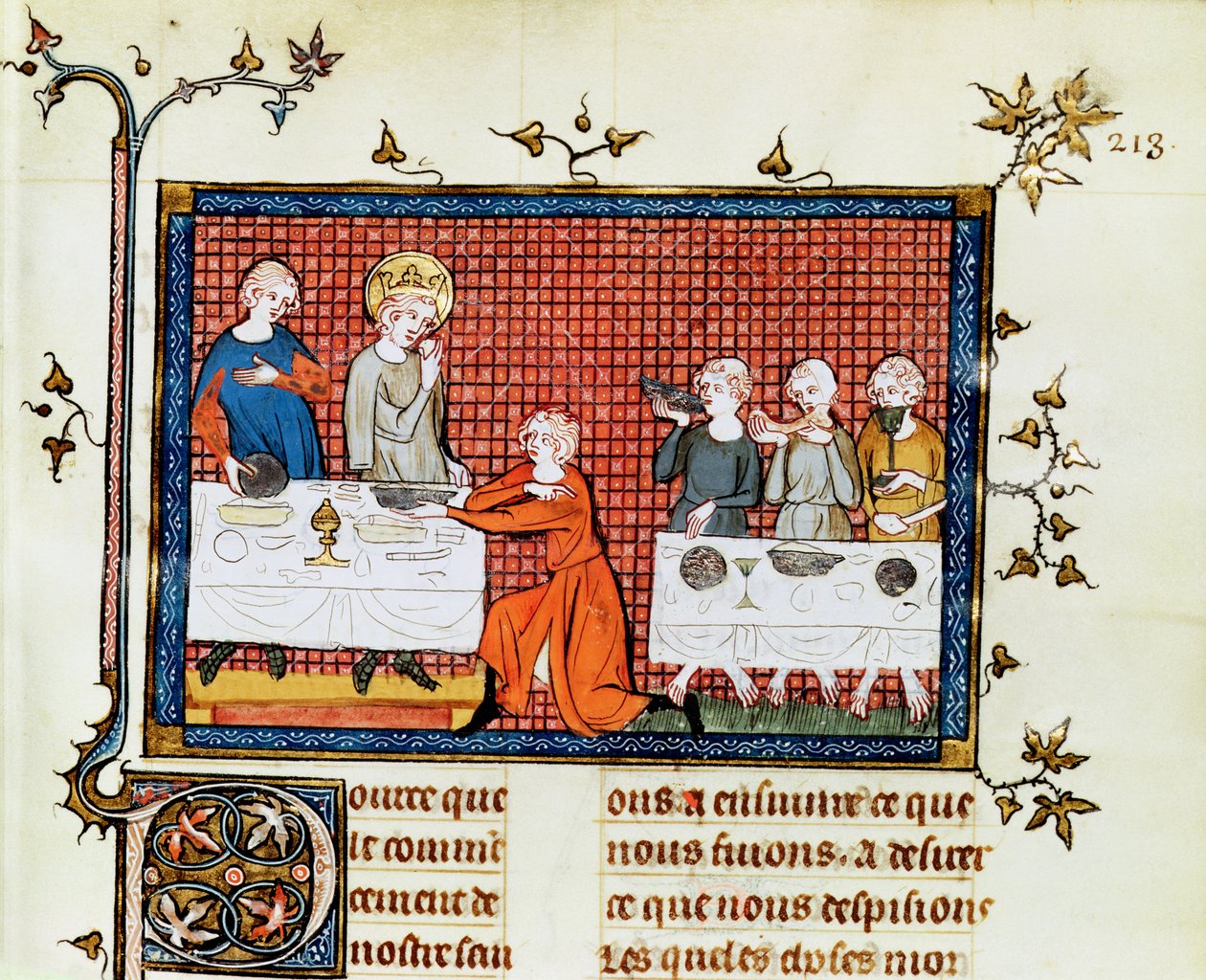 السيدة الاب. 5716 f.213 St. Louis إطعام الفقراء ، من الحياة والمعجزات في St. Louis ، c.1330-40 بواسطة المدرسة الفرنسية