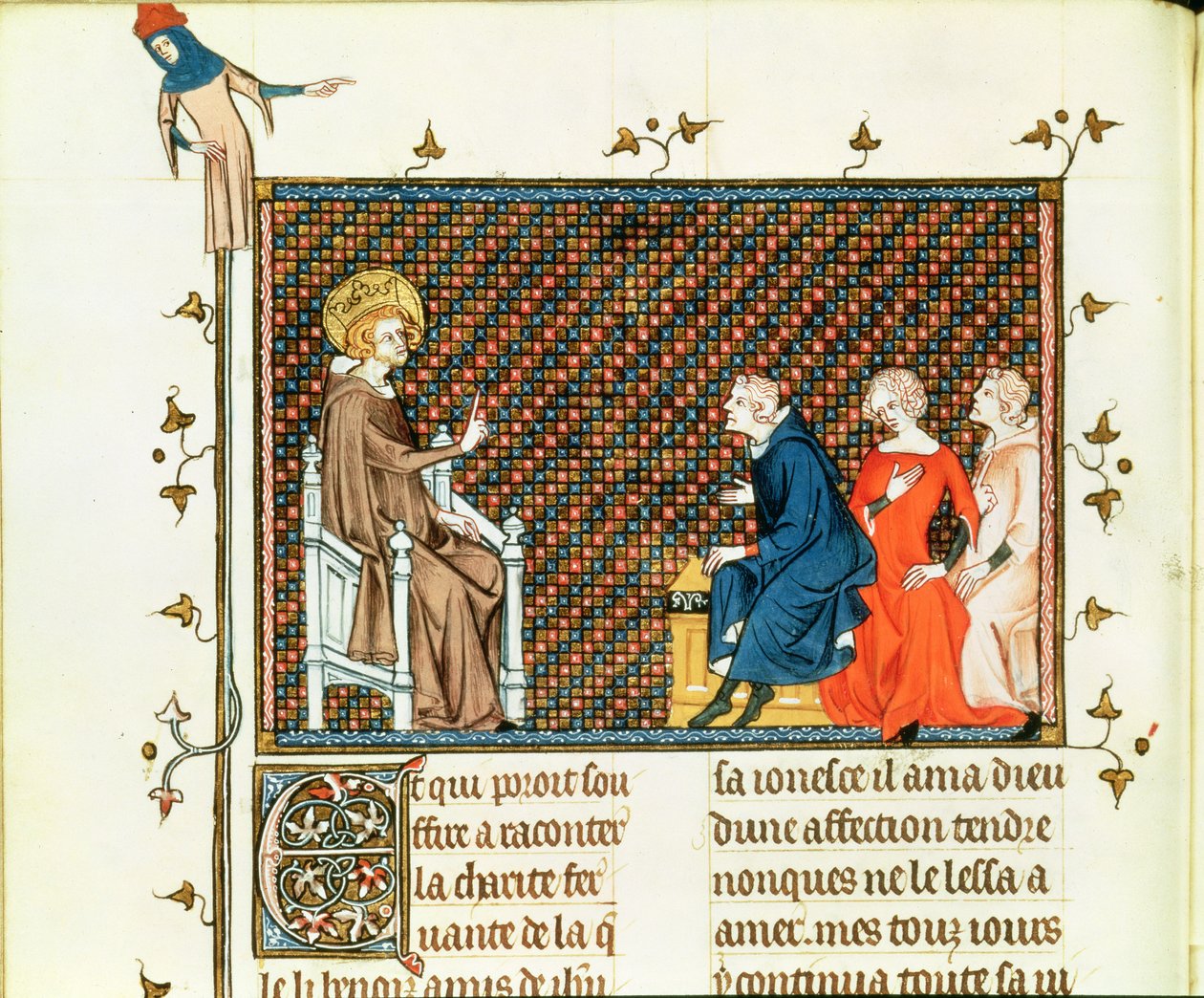 السيدة الاب. 5716 fol.44 سانت لويس يعلم أطفاله ، من الحياة والمعجزات في سانت لويس ، 1330-40 بواسطة المدرسة الفرنسية